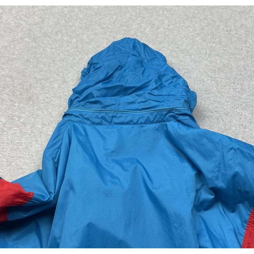 VTG 90s Cheetah Mervyns Windbreaker Jacket Mens L Blue Red Colorblock Hood Retro